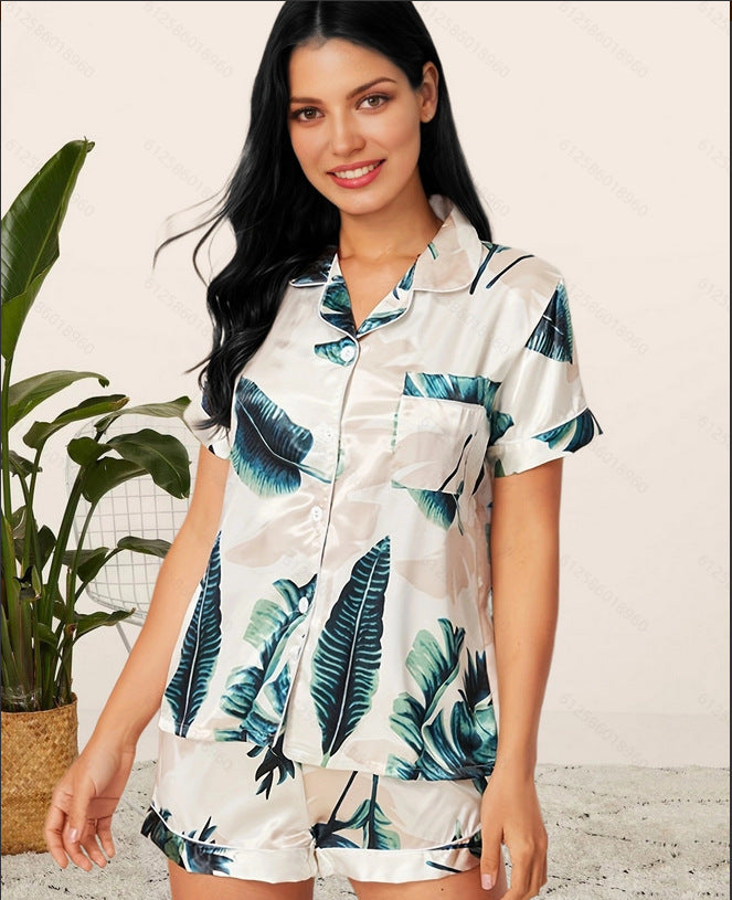 Women’s Household Pajama Set with Lapel Collar in Multiple Colors and Sizes