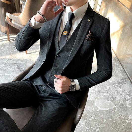 Slim Fit British Style Casual Suit, Male Business Formal Wear