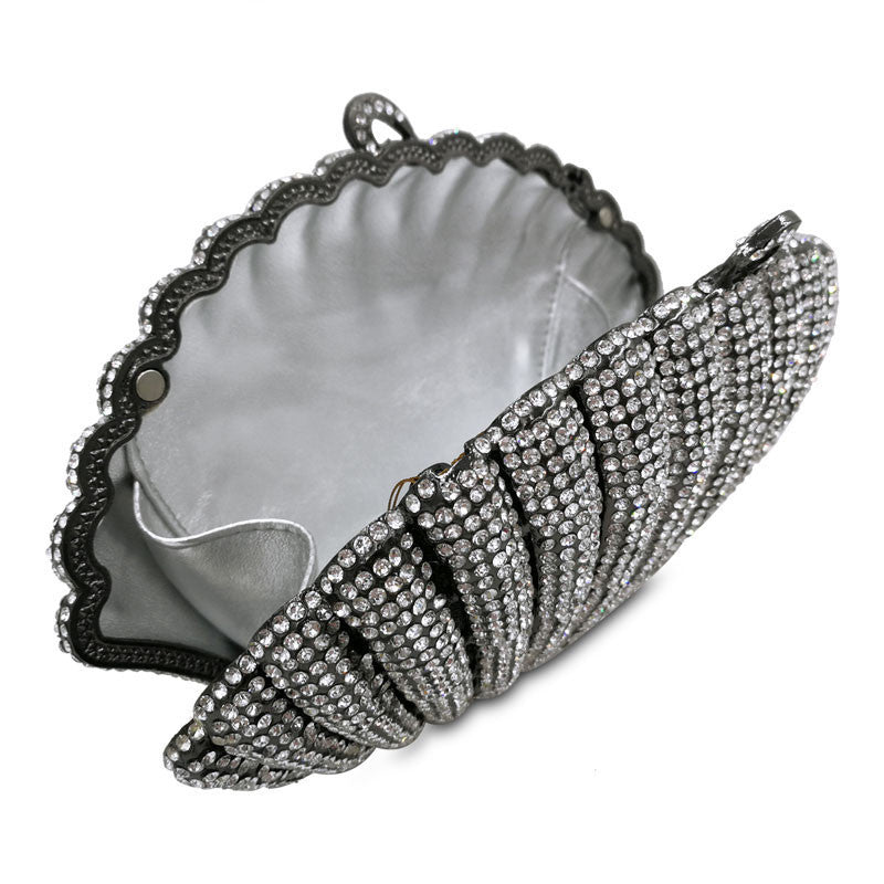 Diamond Crystal Shell Clutch Banquet Bag with Chain 22x12x3cm