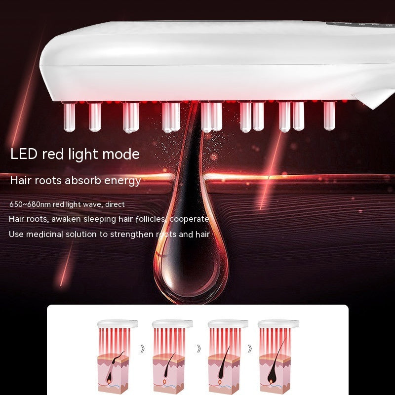 Electric Anion Hair Brush with Micro Current, Red & Blue Light, Vibration Massage - White, 198x55x35mm