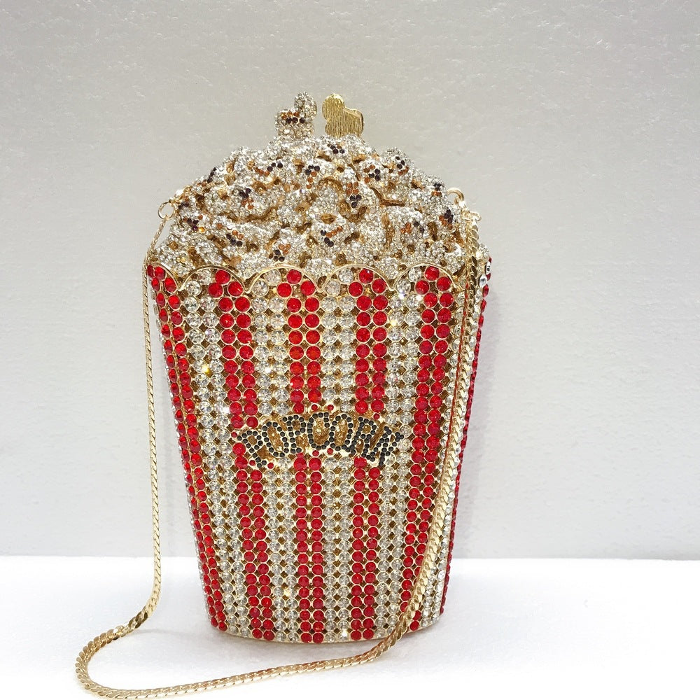 Alloy Diamond Popcorn Bag Small Square Dinner Clutch 20cm