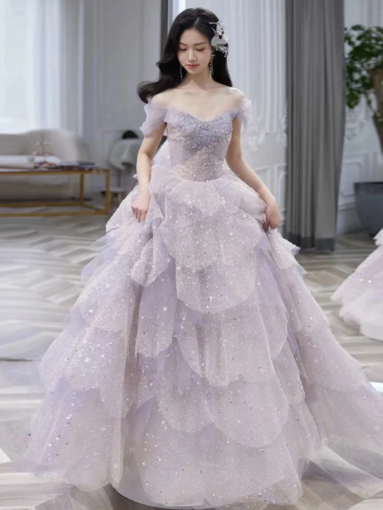 Off-shoulder Evening Dress Women's Host Performance Dress