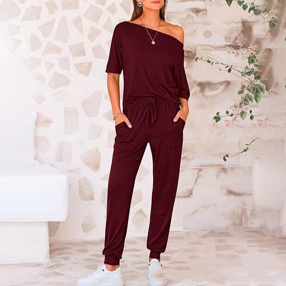 Oblique Shoulder Five-point Pants Solid Color Trousers Suit