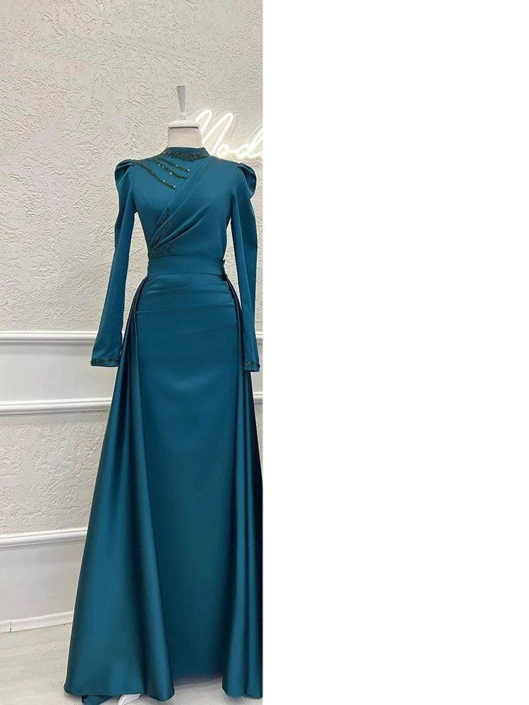 Muslim Stand Collar Detachable Long Sleeve Evening Dress