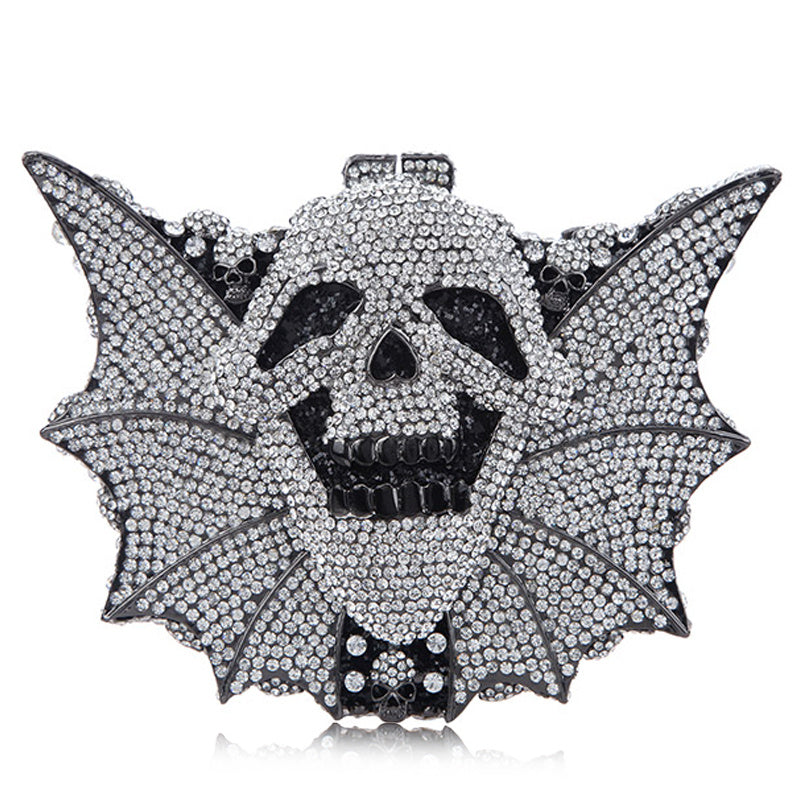 Halloween Crystal Women's Skull Bat Bag 19CM Alloy Evening Clutch