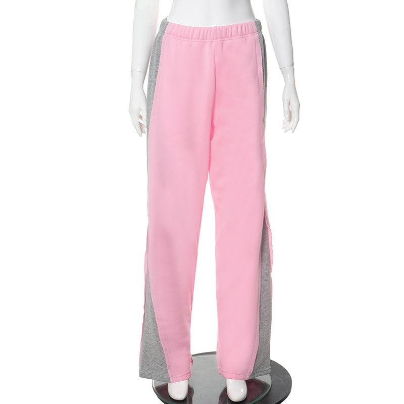 Street Fashion Color Contrast Loose Mid-Waist Sweatpants for Women