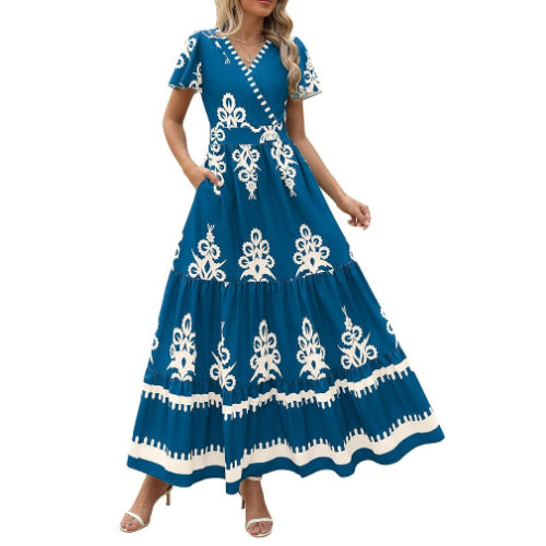 Flared Sleeves Layered Floral Dress