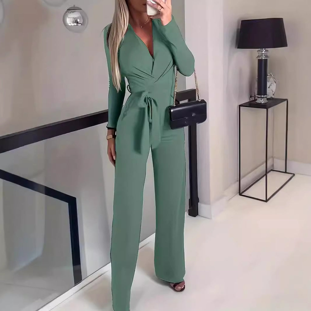 Women's Solid Color Polyester Jumpsuit - Blue, Black, Green, S-2XL