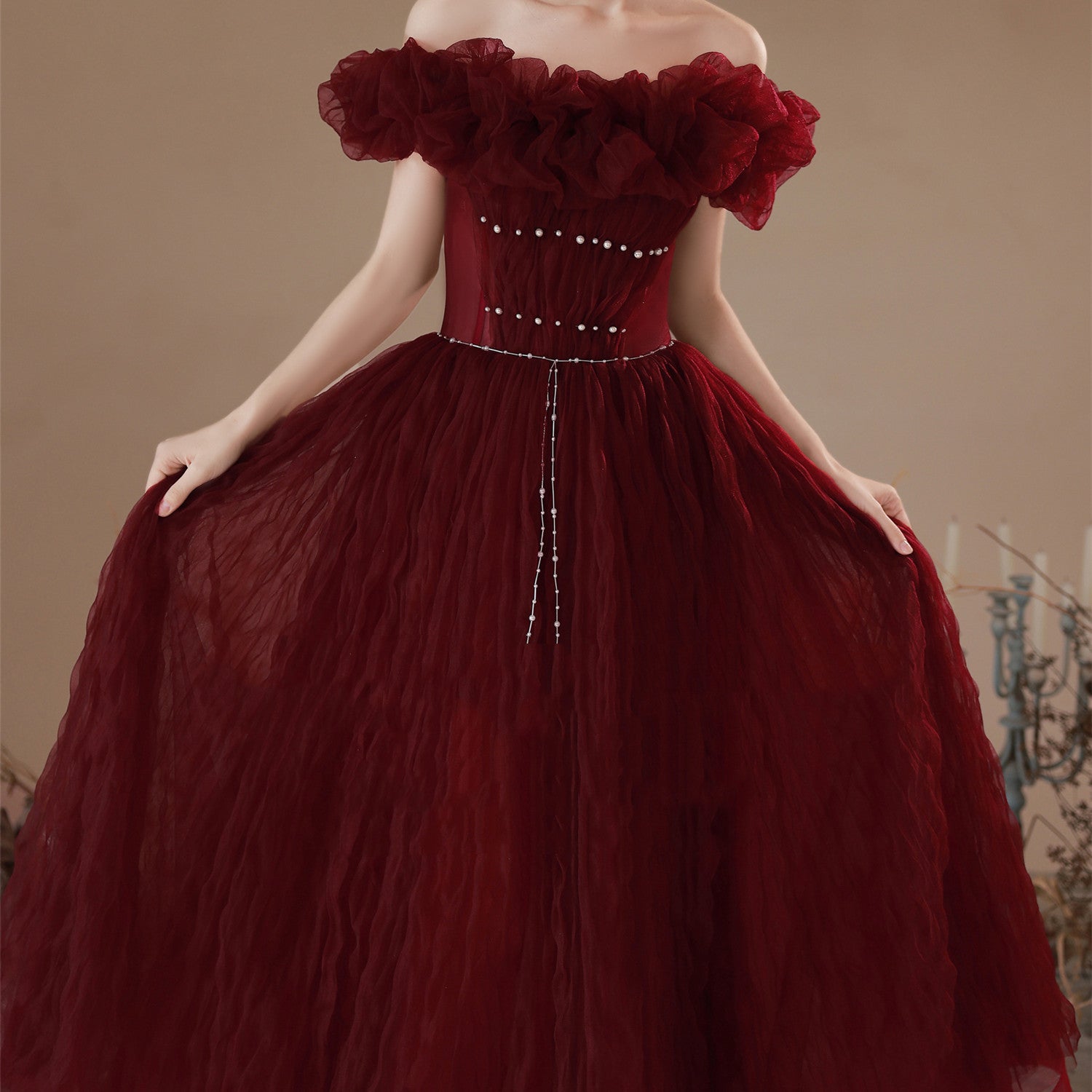 Bridal Red Pearl Korean Style Bandage Dress