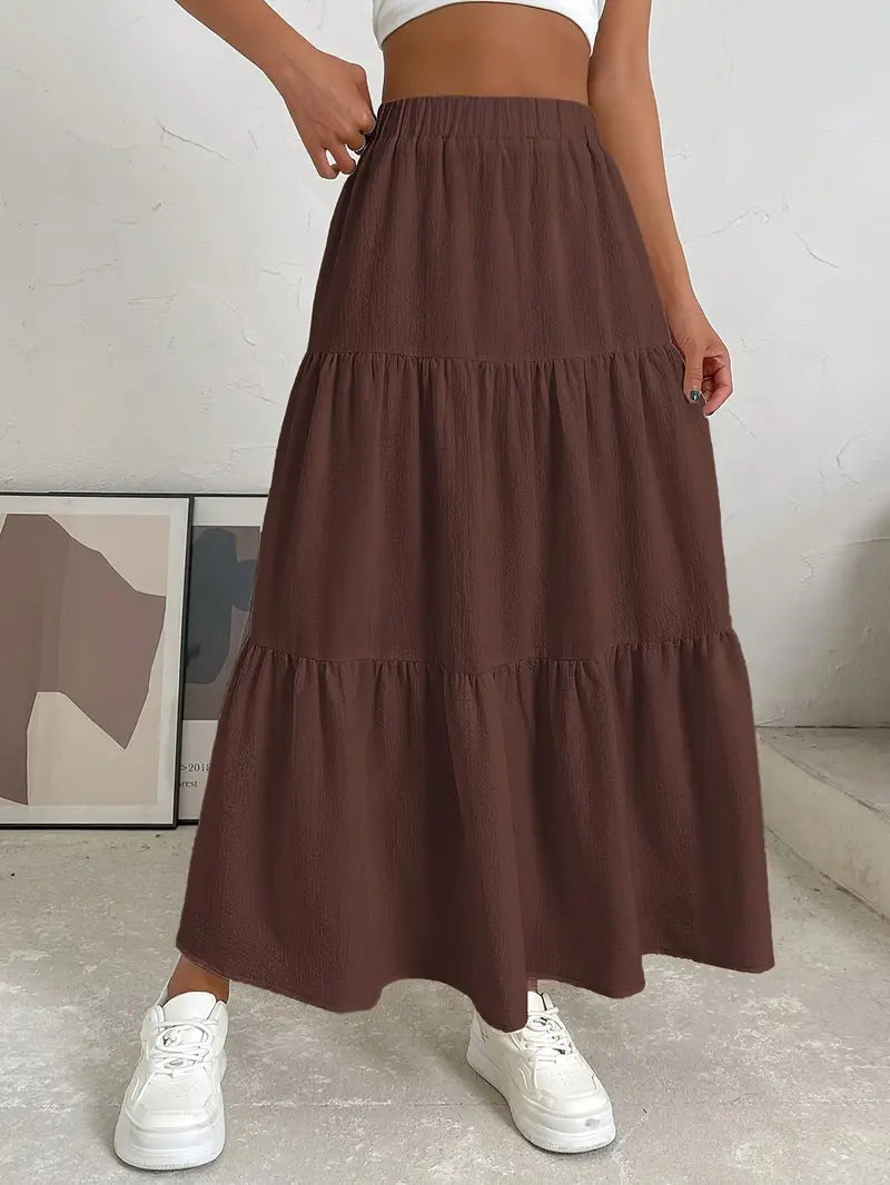 European & American Style Women’s Summer Bohemian Pleated Layered Long Skirt