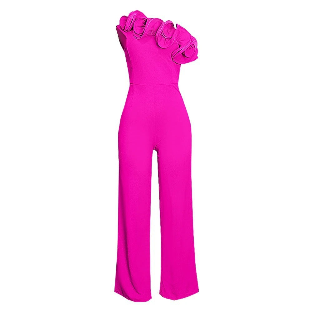 Women's Rose Red Sleeveless Flower Jumpsuit