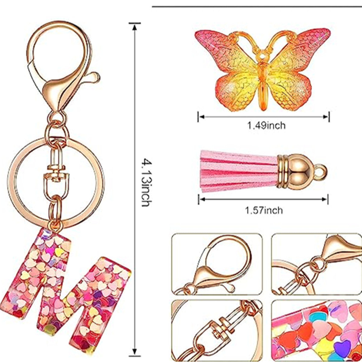 Resin English Letter Epoxy Butterfly Pendant Key Ring
