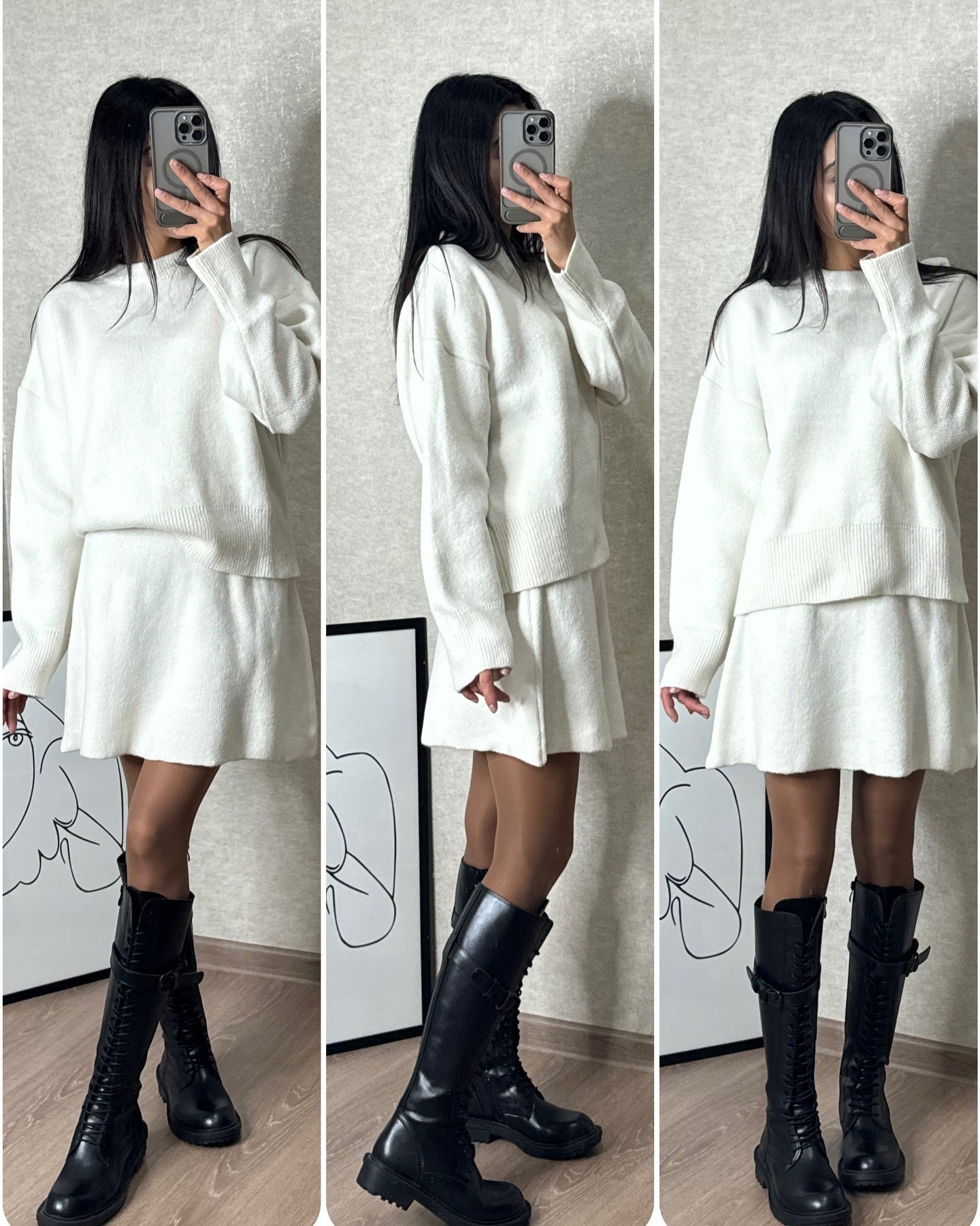 Women’s 2-Piece Knit Sweater Set Long Sleeve Pullover & High Waist Mini Skirt
