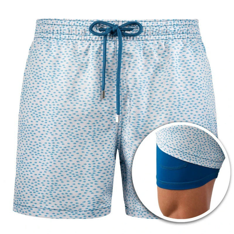 Men's Printed British Stripe Beach Shorts Double Layer Cotton Blend