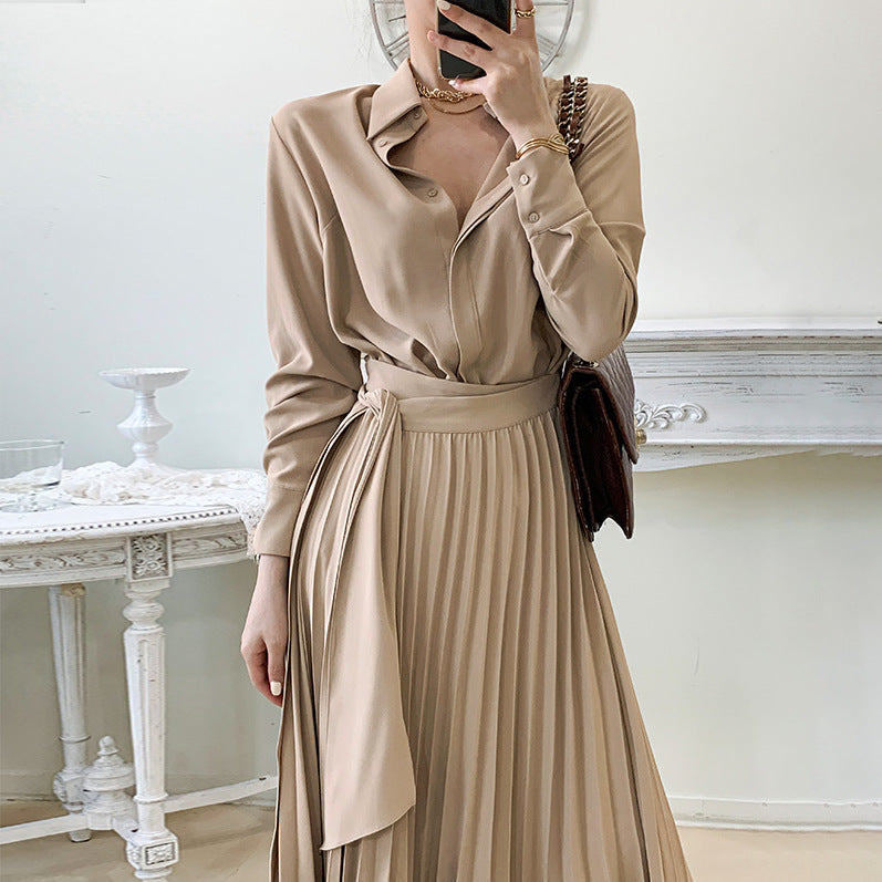 Robe chemise en coton ample et longue, taille décontractée, longueur genoux