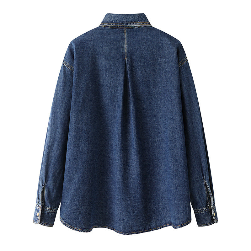Haut chemise de travail bleu denim minimaliste