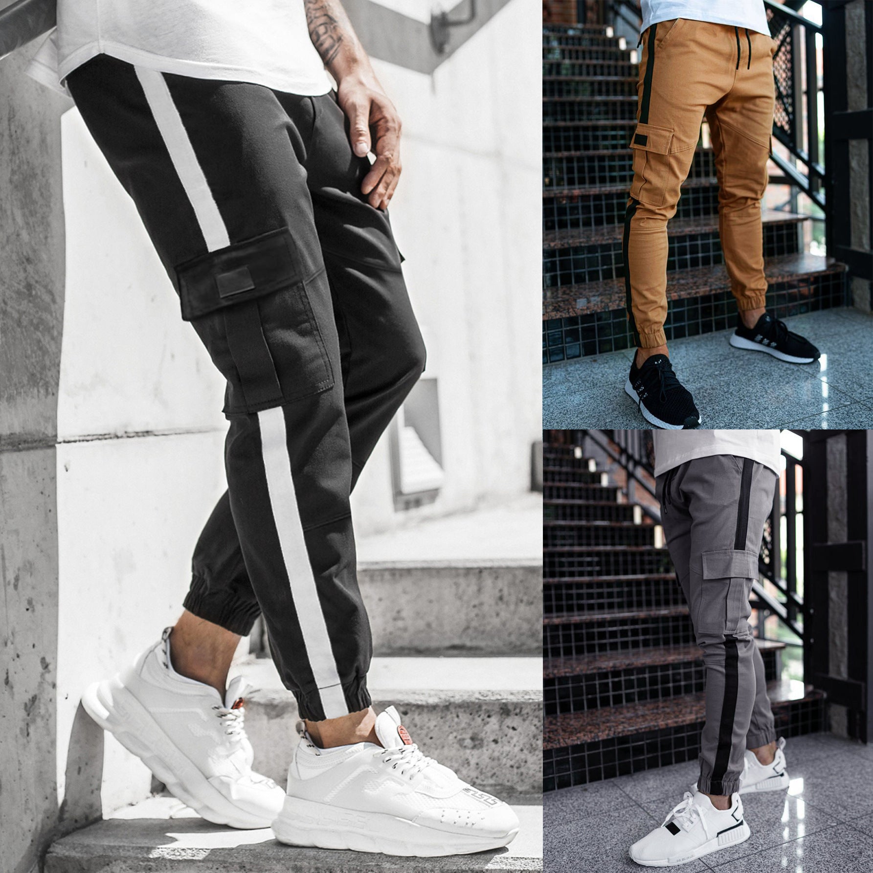 Pantalon décontracté en cuir pour homme avec braguette zippée