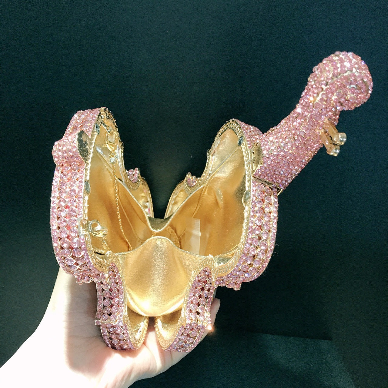 Sac à Bandoulière Violon Rose Taille Diamant avec Strass, Petit PU, 22.5cm