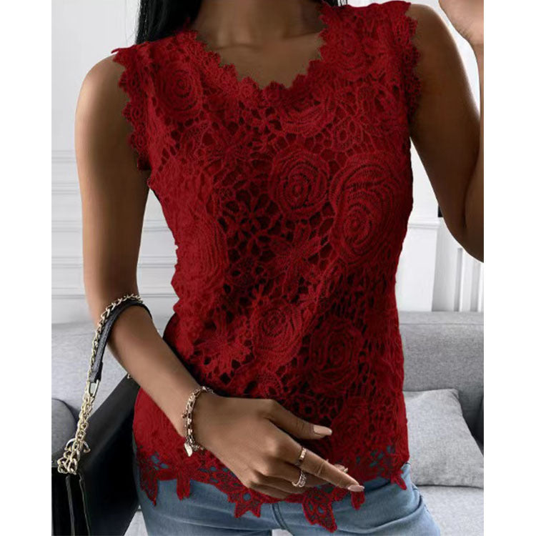 Women’s Floral Lace Vest Summer Top S-5XL