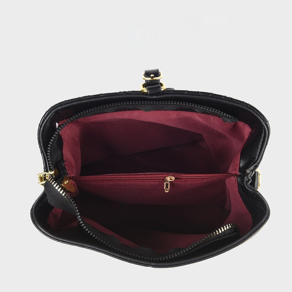Large Capacity Black PU Women's Shoulder Messenger Bag