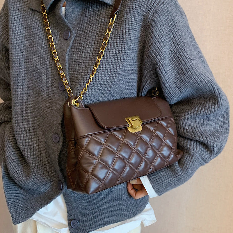 Autumn Winter Small PU Crossbody Chain Bag Rhombic Design