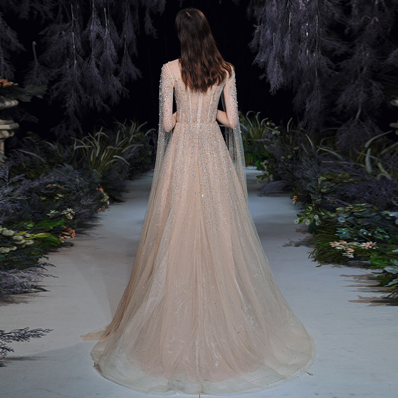 Robe de Soirée Champagne Longue et Luxueuse pour Femme