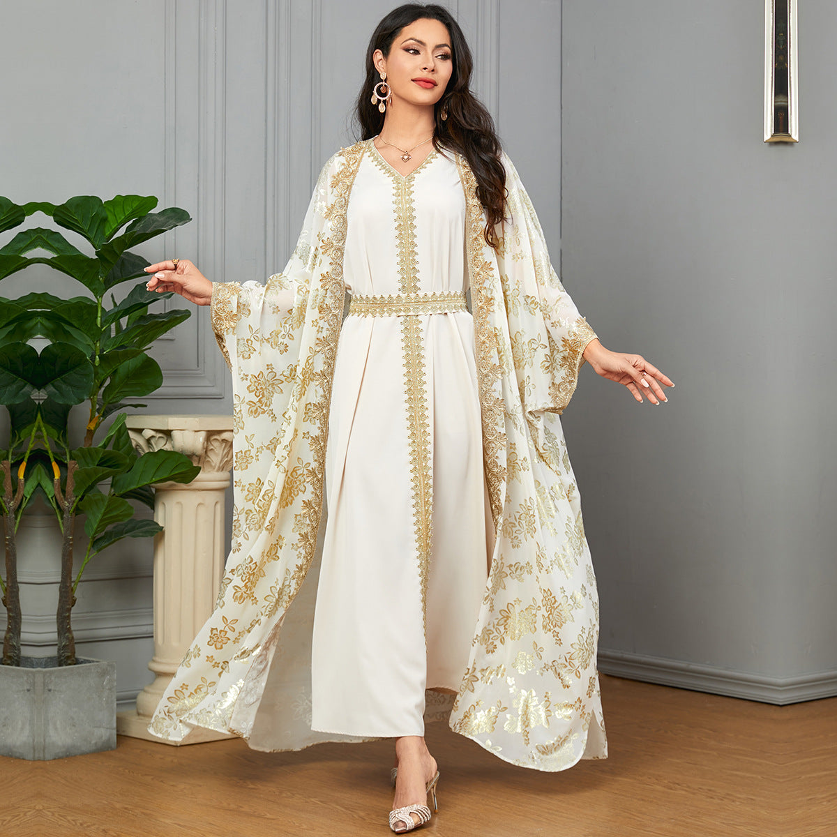 Cardigan Polyester Arab Robe Dress