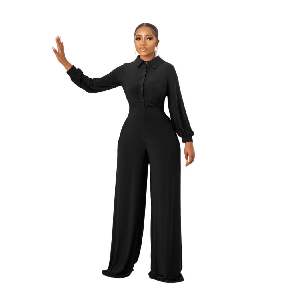 Solid Color Elegant Women's Polyester Jumpsuit with Zipper