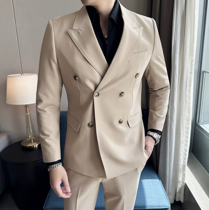 Costume croisé slim blanc cassé pour homme avec veste et pantalon