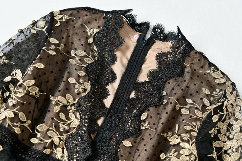 Embroidery Mesh Black Arabian Fashion Dress