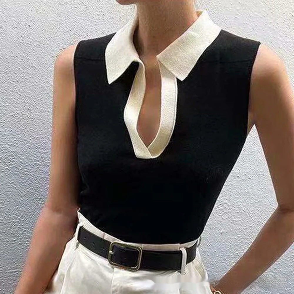 Women's Solid Color Round Neck Knitted Pullover Vest