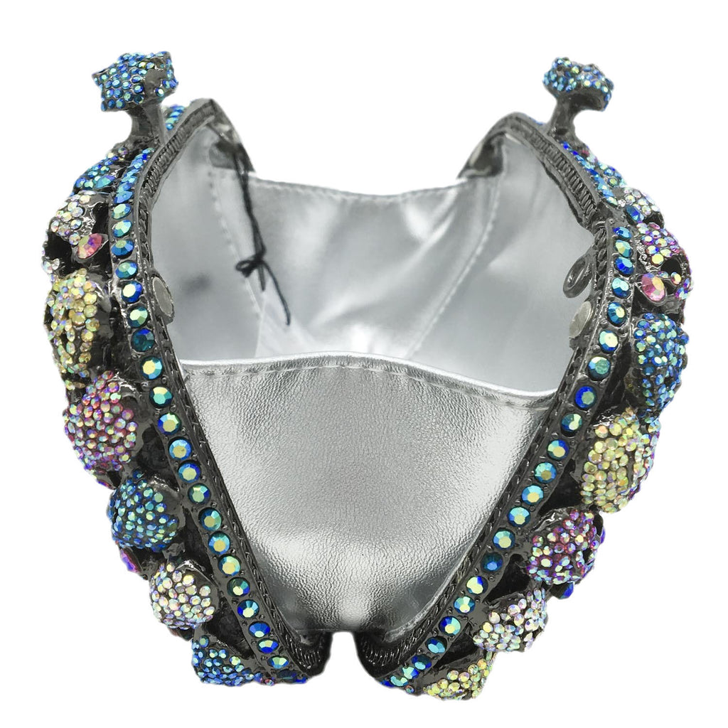 Diamond-Encrusted Small Evening Bag With Skull Rhinestones and Magnetic Buckle