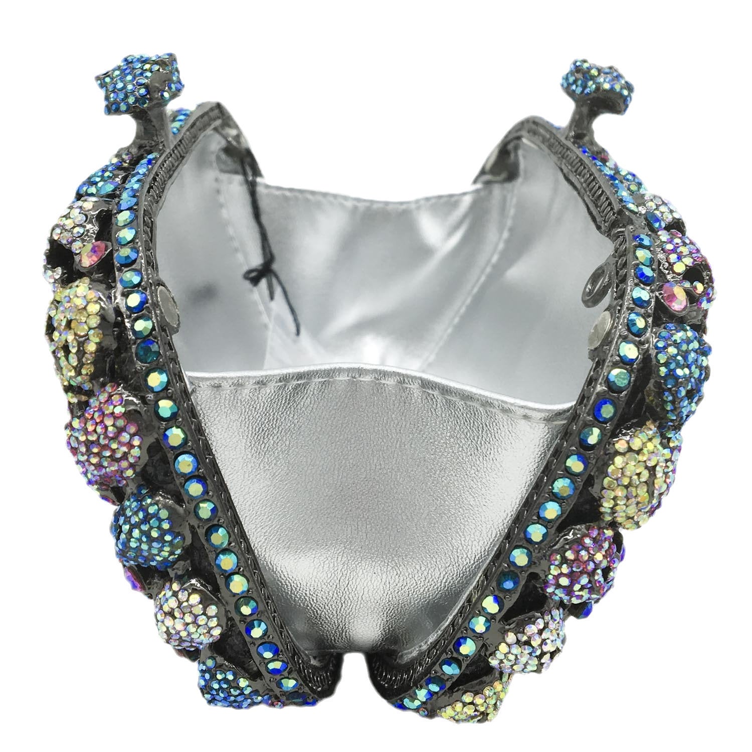 Diamond-Encrusted Small Evening Bag With Skull Rhinestones and Magnetic Buckle