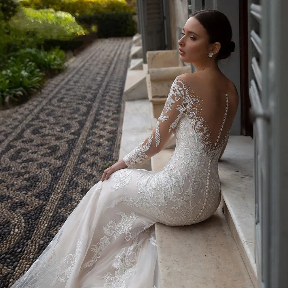 Women's Lace Palace Tail Evening Dress Polyester Solid Color