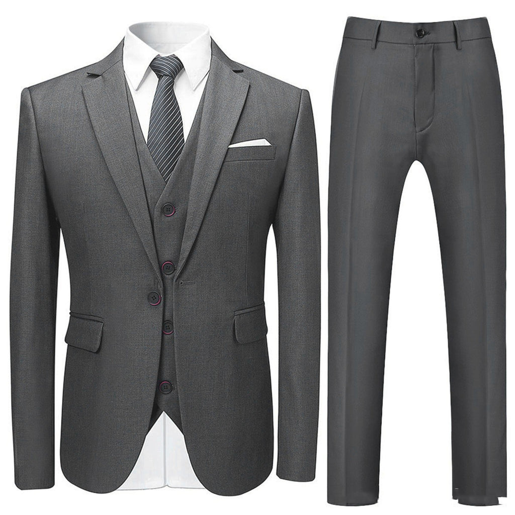 Men's Slim Fit Three-Piece Suit Navy Blue Black Dark Gray Polyester