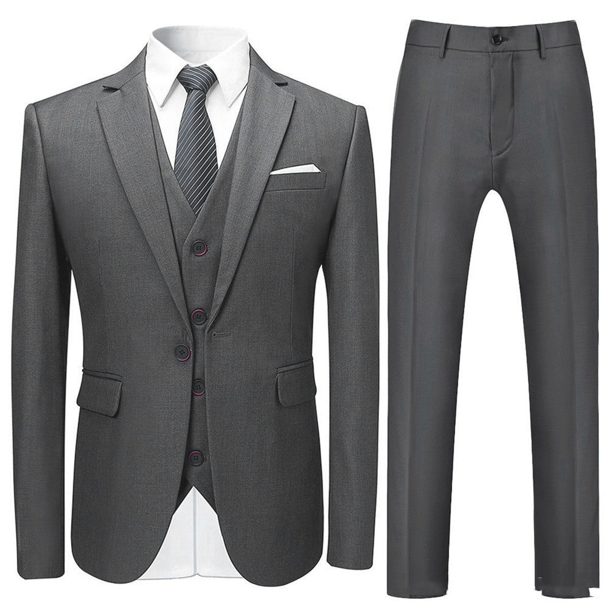 Men's Slim Fit Three-Piece Suit Navy Blue Black Dark Gray Polyester