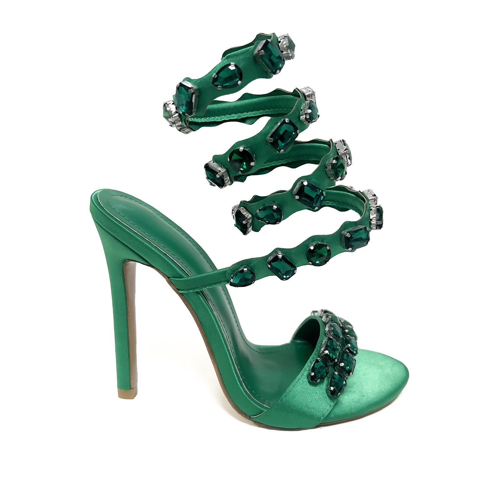 Sandales à talons aiguilles en satin noir et or avec strass, talon de 11 cm, bout carré, boucle d'été
