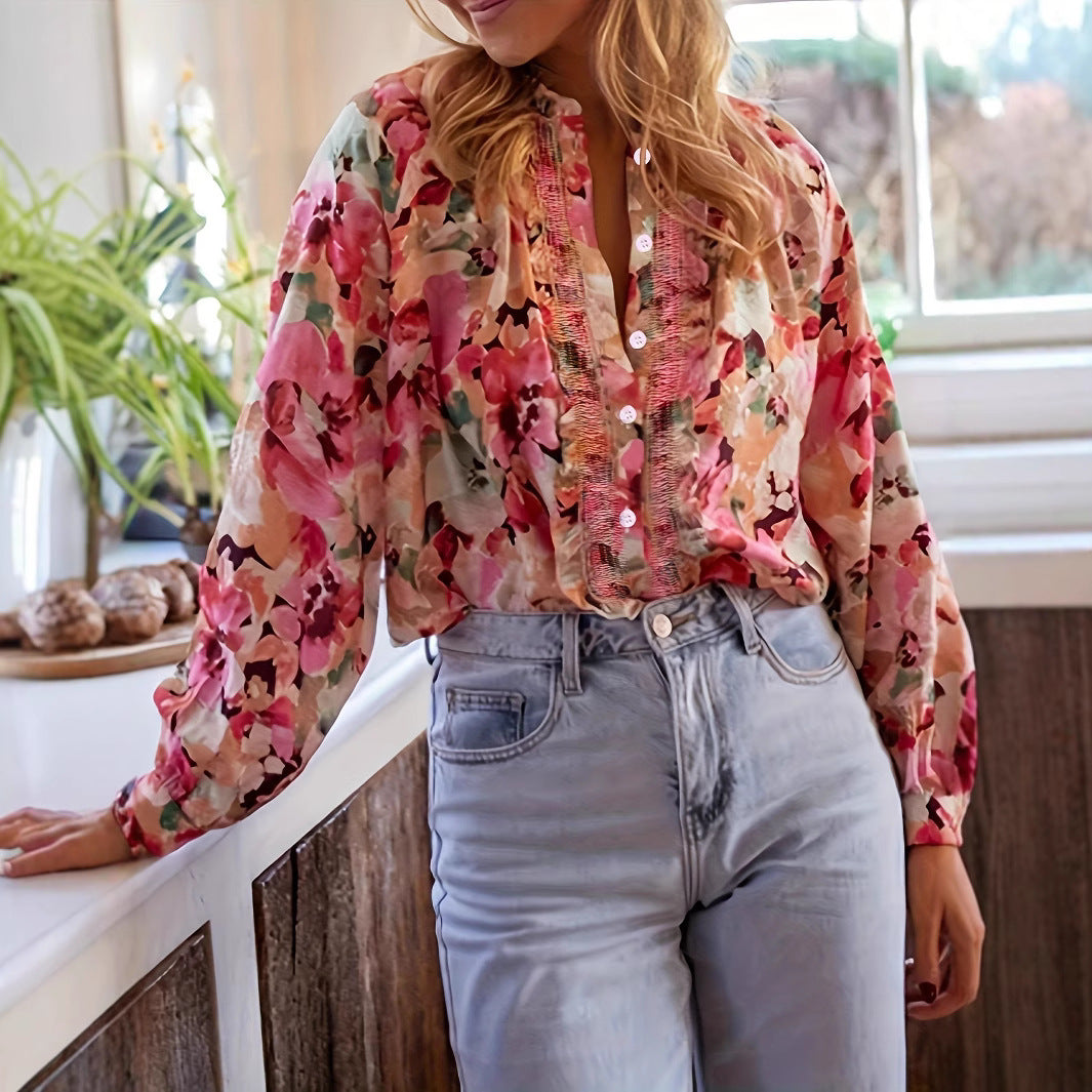 Idle Style Printed Round Neck Shirt Top