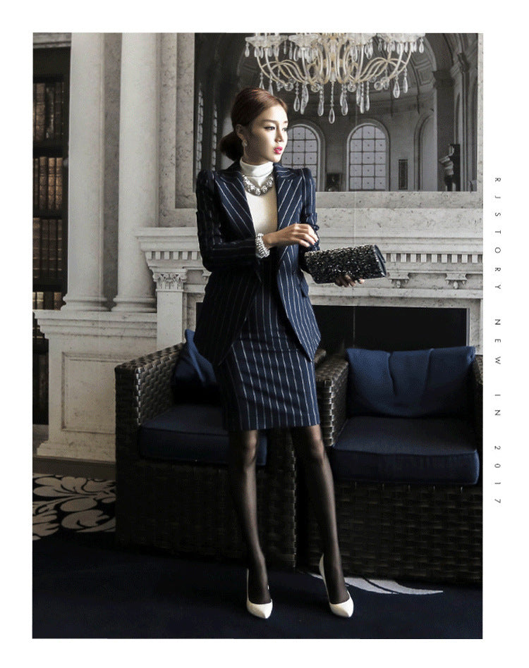 Fashion Socialite Suit Striped Suit Two-piece Set