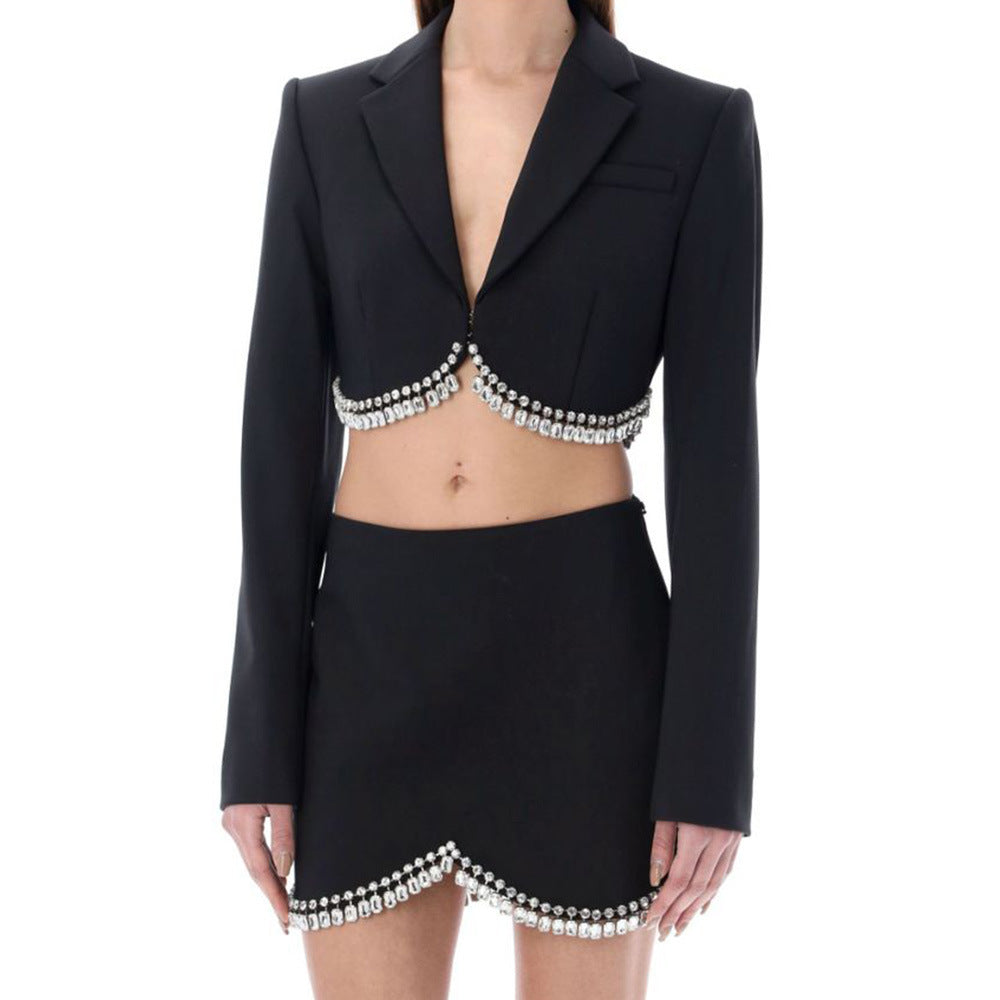Long Sleeve Tassel Top and Short Skirt Two-Piece Set
