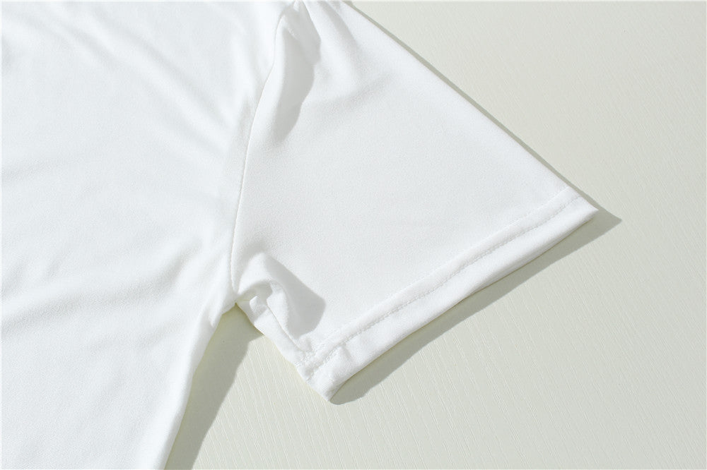 Cat Drinking Coffee Print Short-Sleeve Jersey in Grey & White Polyester