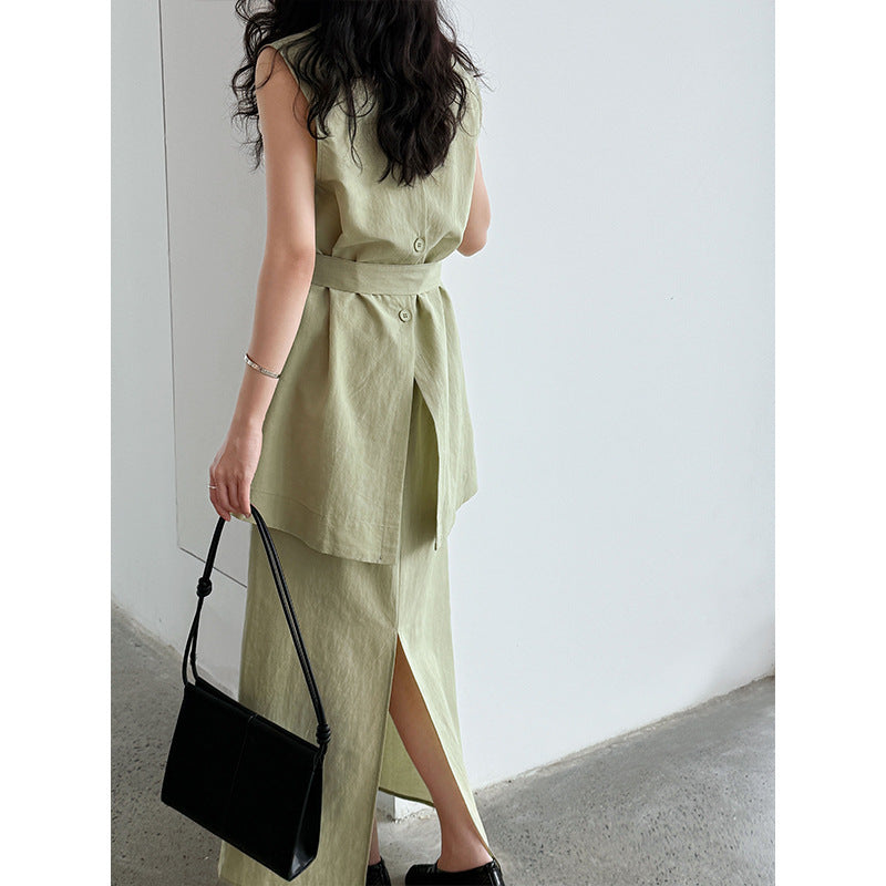 Temperament High-grade Cinched Sleeveless Top With High Waist Skirt