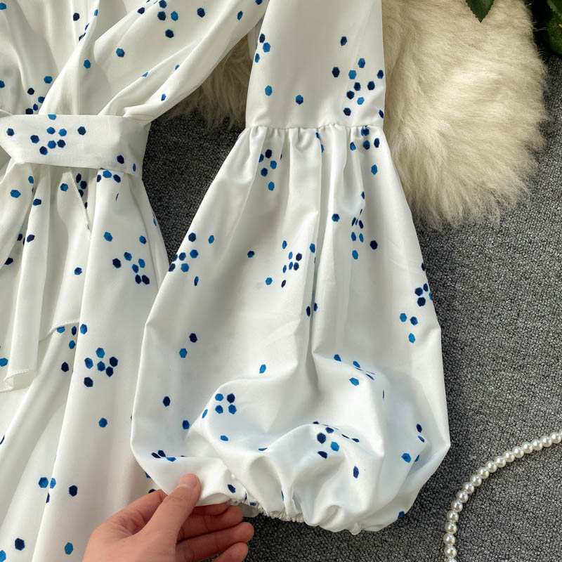 French Dress Goddess Danya White Polka Dot Lace-Up S-XL