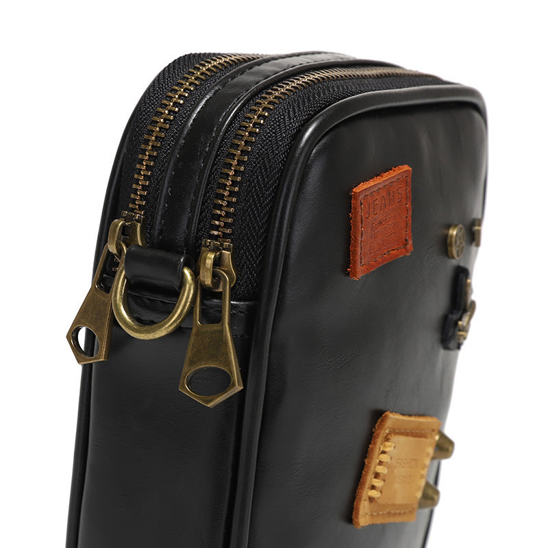Men's Street Fashion PU Leather Crossbody Phone Bag in Black & Coffee
