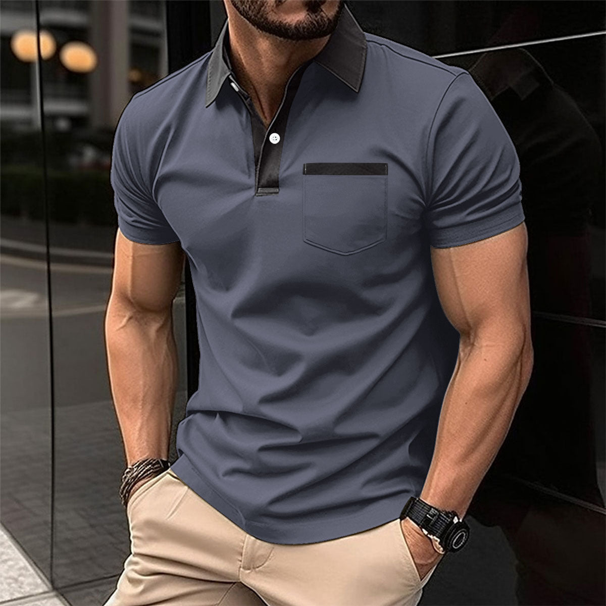Polo T-shirt en mélange de coton pour homme, coupe ample, manches courtes