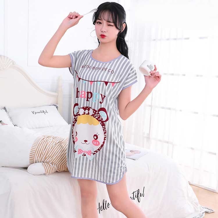 Women's Cartoon Milk Silk Short Sleeve Nightdress One-Piece