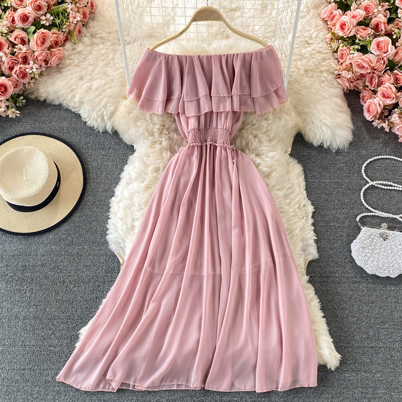 Robe trapèze en mousseline volantée à épaules dénudées, taille unique, plusieurs coloris