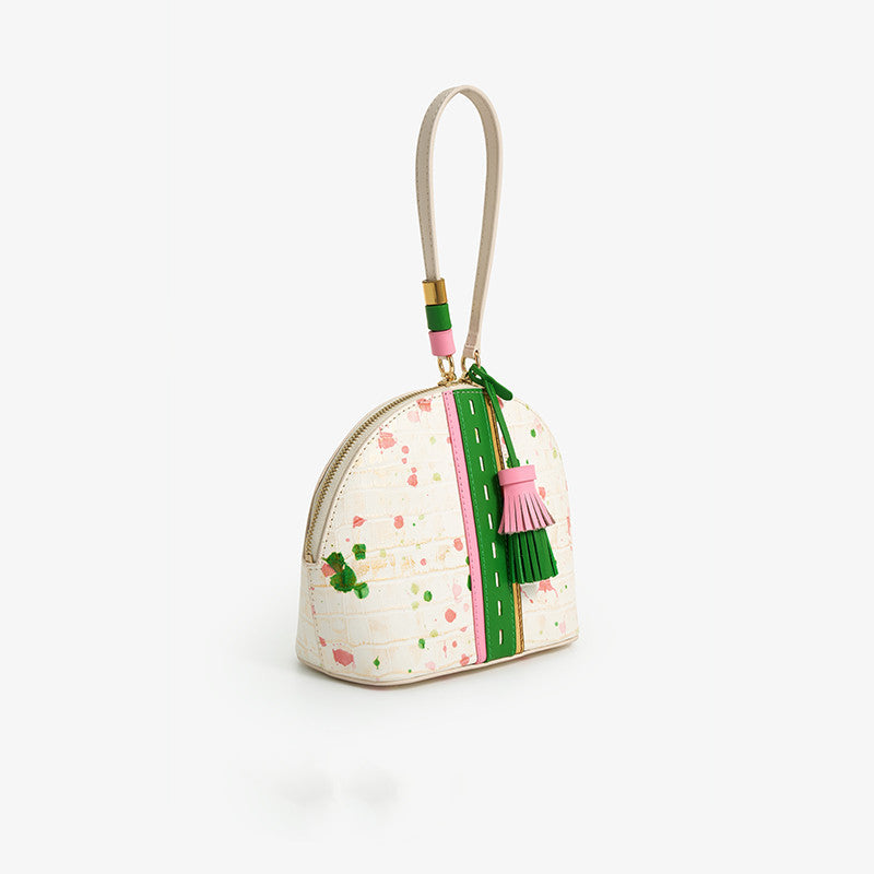 Sac à bandoulière personnalisé en cuir véritable à pompons pour femme en forme de coquille