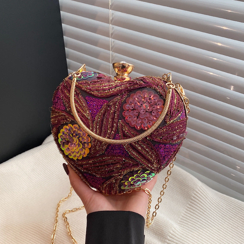 Women's Heart-Shaped Sequins Shoulder Bag Retro