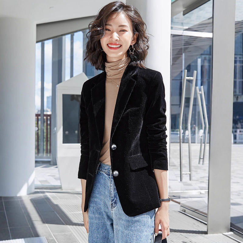 Velvet Slim Fit Vintage Style Blazer Coat for Women